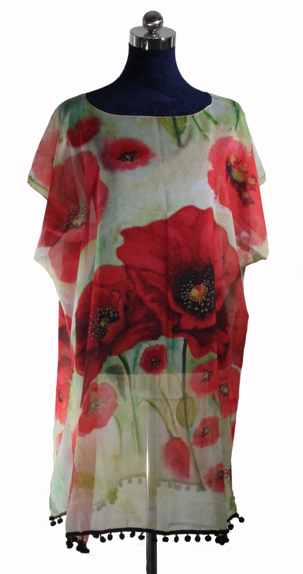 KAFTAN FOR WOMEN WITH POPPIES IN SILK CHIFFON WITH ARTISTIC PRINTS THAT COME FROM PAINTINGS.