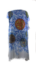Load image into Gallery viewer, KAFTAN FOR WOMEN WITH CALTAGIRONE&#39;S PLATES (LIGHT BLUE) IN CHIFFON SILK WITH ARTISTIC PRINTS THAT COME FROM PAINTINGS.
