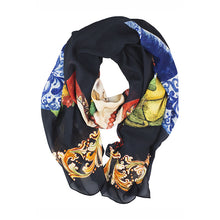 Load image into Gallery viewer, FOULARD FOR WOMEN WITH KING&amp;QUEEN IN SILK CHIFFON WITH ARTISTIC PRINTS THAT COME FROM PAINTINGS.
