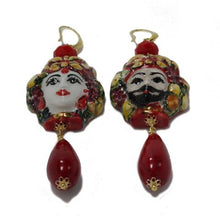 Load image into Gallery viewer, WOMAN EARRINGS WITH CALTAGIRONE HEAD. HAND PAINTED CERAMIC JEWELRY.
