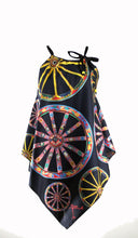 Load image into Gallery viewer, TOP FOR WOMAN WITH SICILIAN WHEEL (BLACK) IN 100% COTTON SATIN WITH ARTISTIC PRINTS THAT COME FROM PAINTINGS
