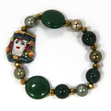 Load image into Gallery viewer, WOMAN ELASTIC BRACELET WITH CALTAGIRONE HEAD IN HAND PAINTED CERAMIC. MADE IN ITALY.
